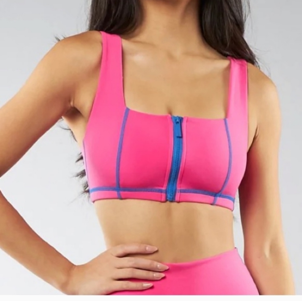 Buff bunny pink zipper sports bra